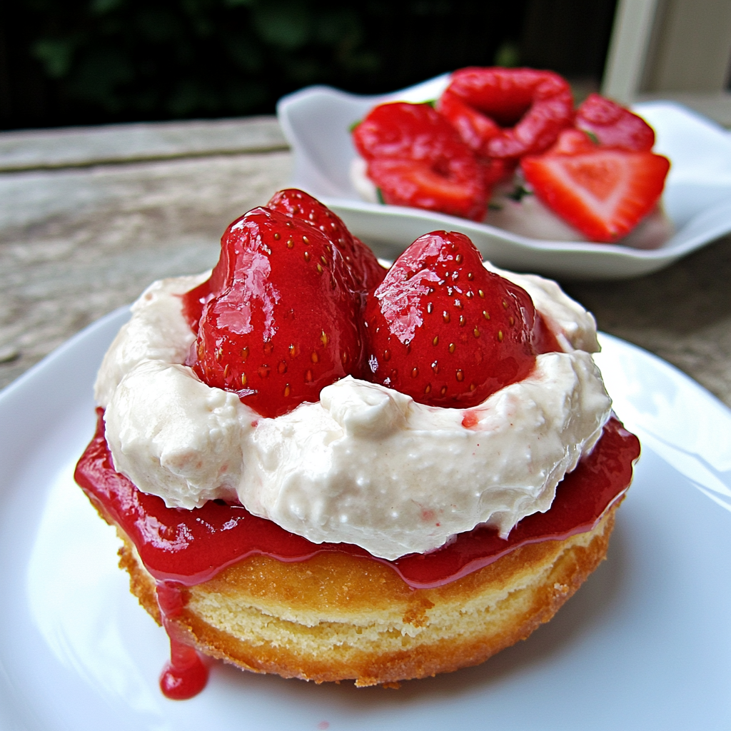 Recipe preparation for Donut Strawberry Shortcake