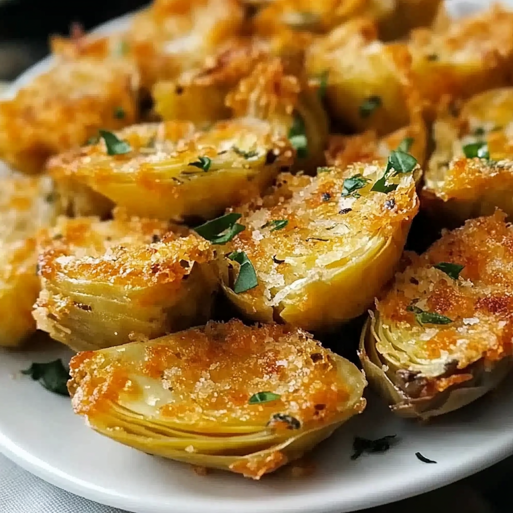 Recipe preparation for Crispy Parmesan Artichoke Hearts