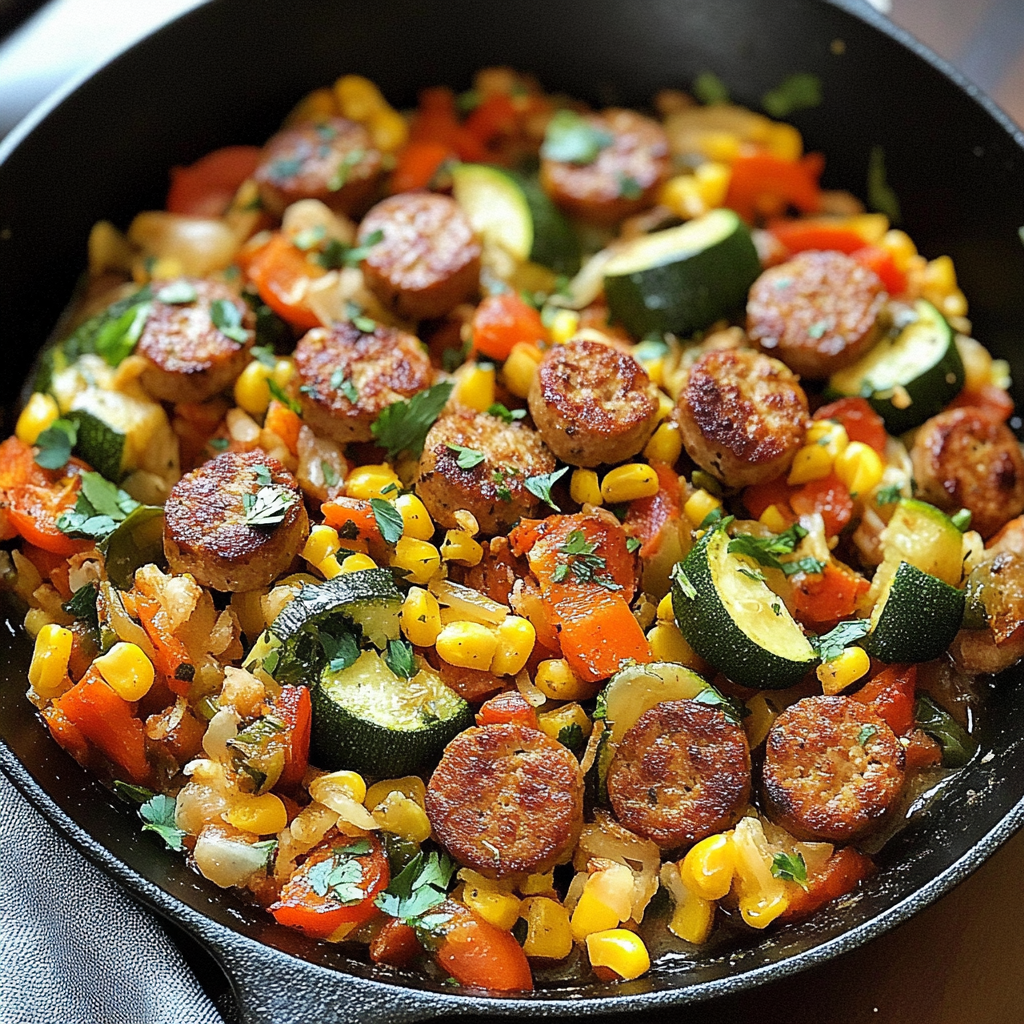 Recipe preparation for Sausage and Veggies Skillet
