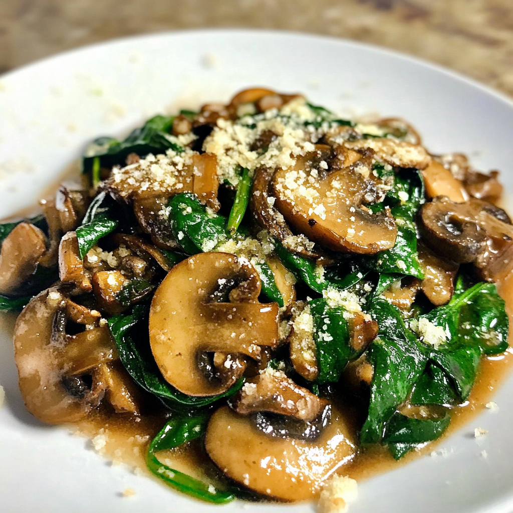 Recipe preparation for Sauteed Mushrooms with Spinach