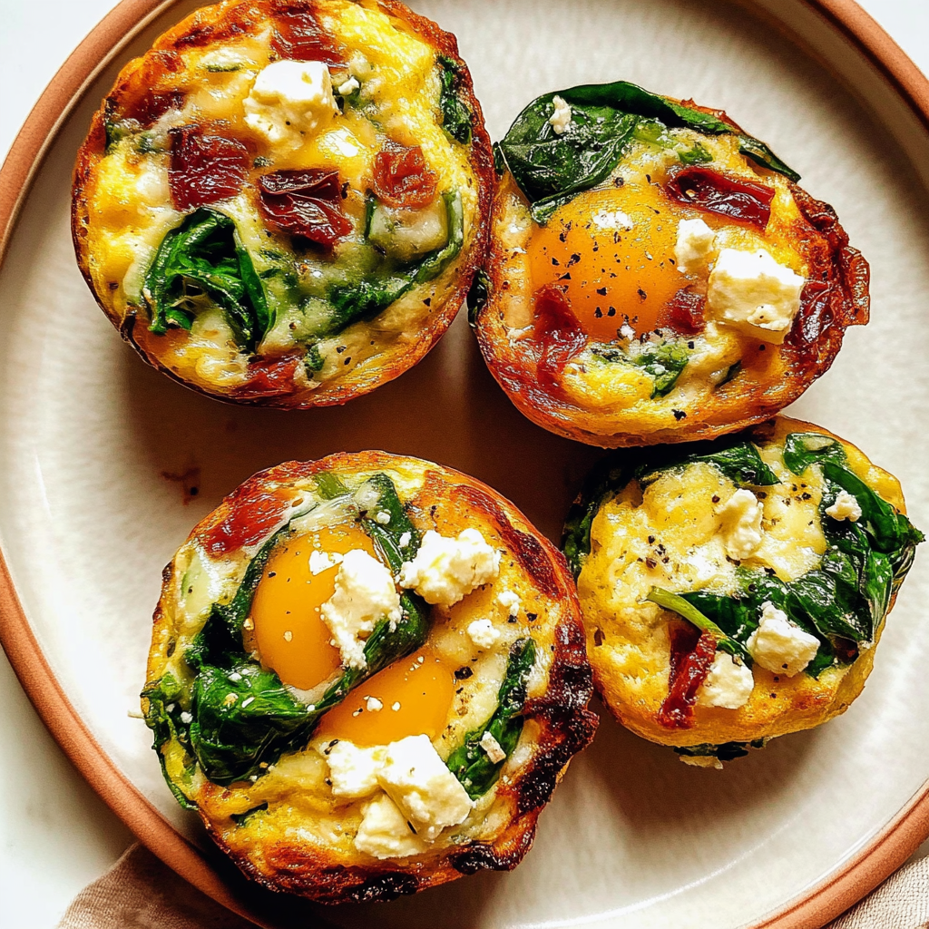 Recipe preparation for Spinach, Feta, and Sun-Dried Tomato Egg Muffin