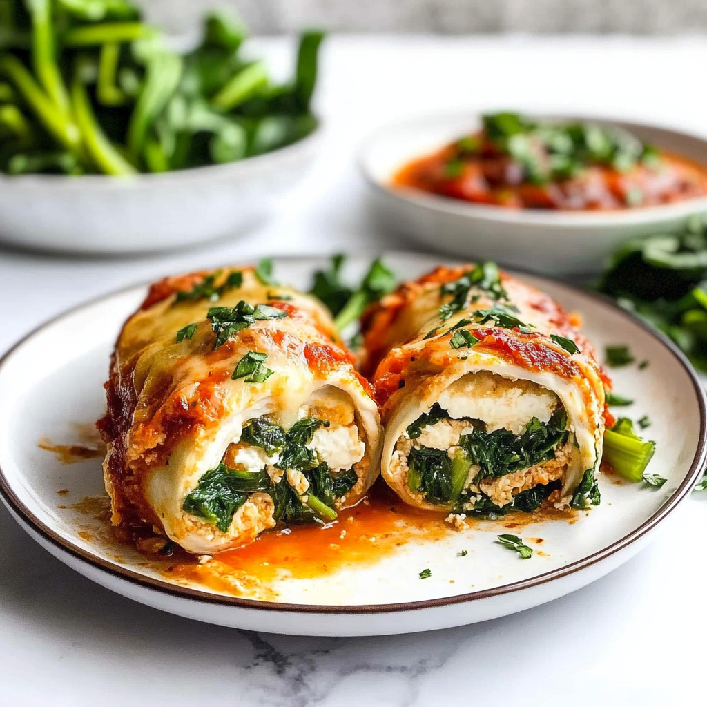 Recipe preparation for Spinach Stuffed Chicken Roll-Ups with Feta