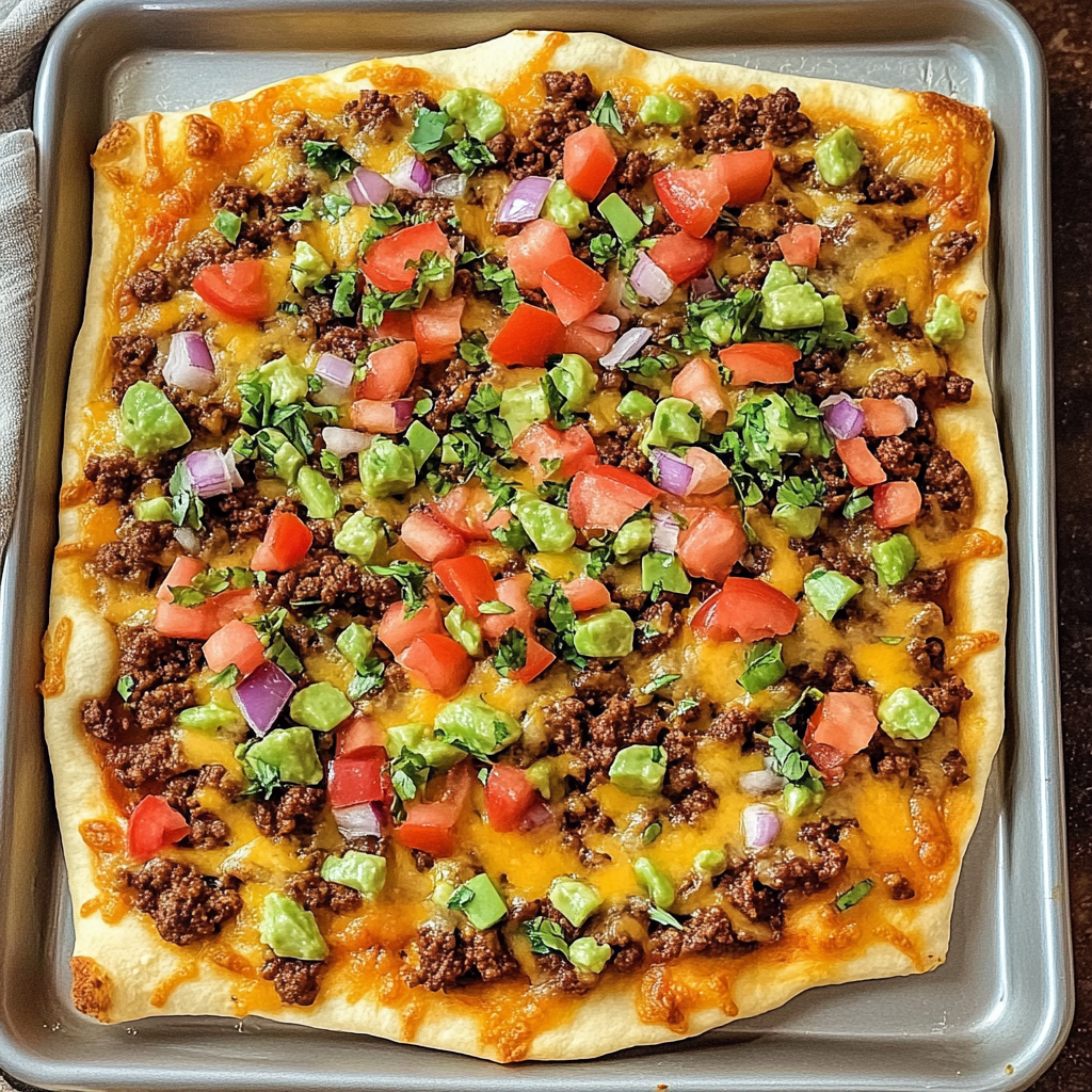 Recipe preparation for Sheet Pan Taco Pizza Recipe
