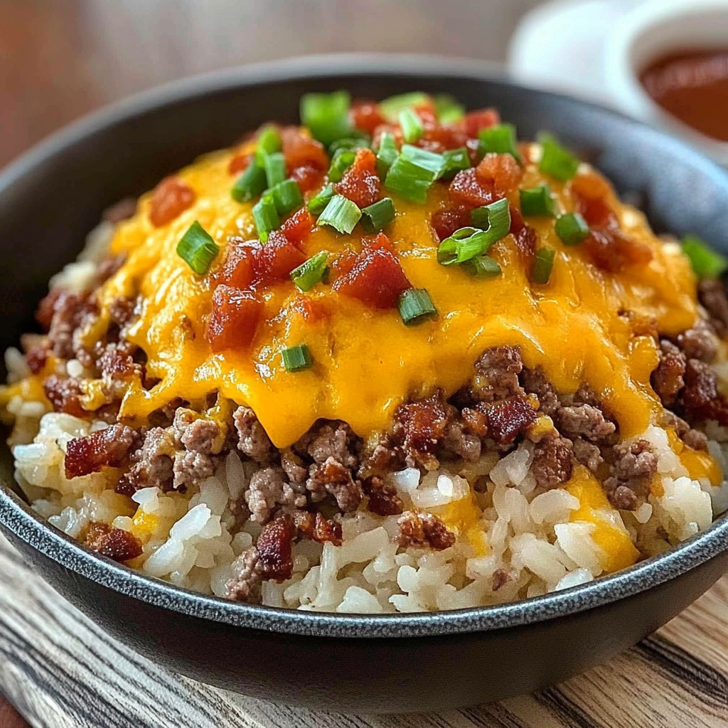 Recipe preparation for Bacon Cheeseburger Rice Skillet