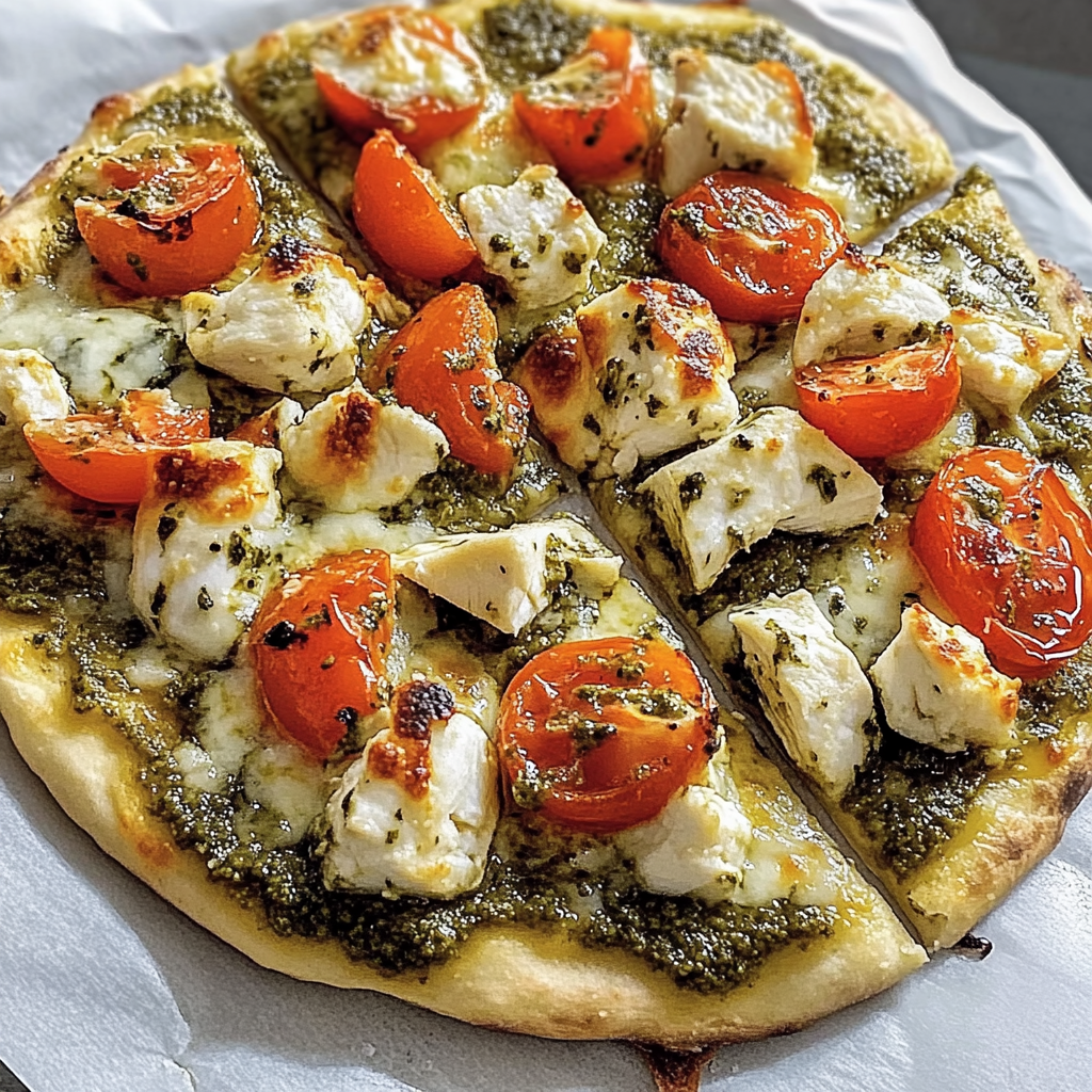 Recipe preparation for Grilled Pesto Pizza with Chicken and Cheese