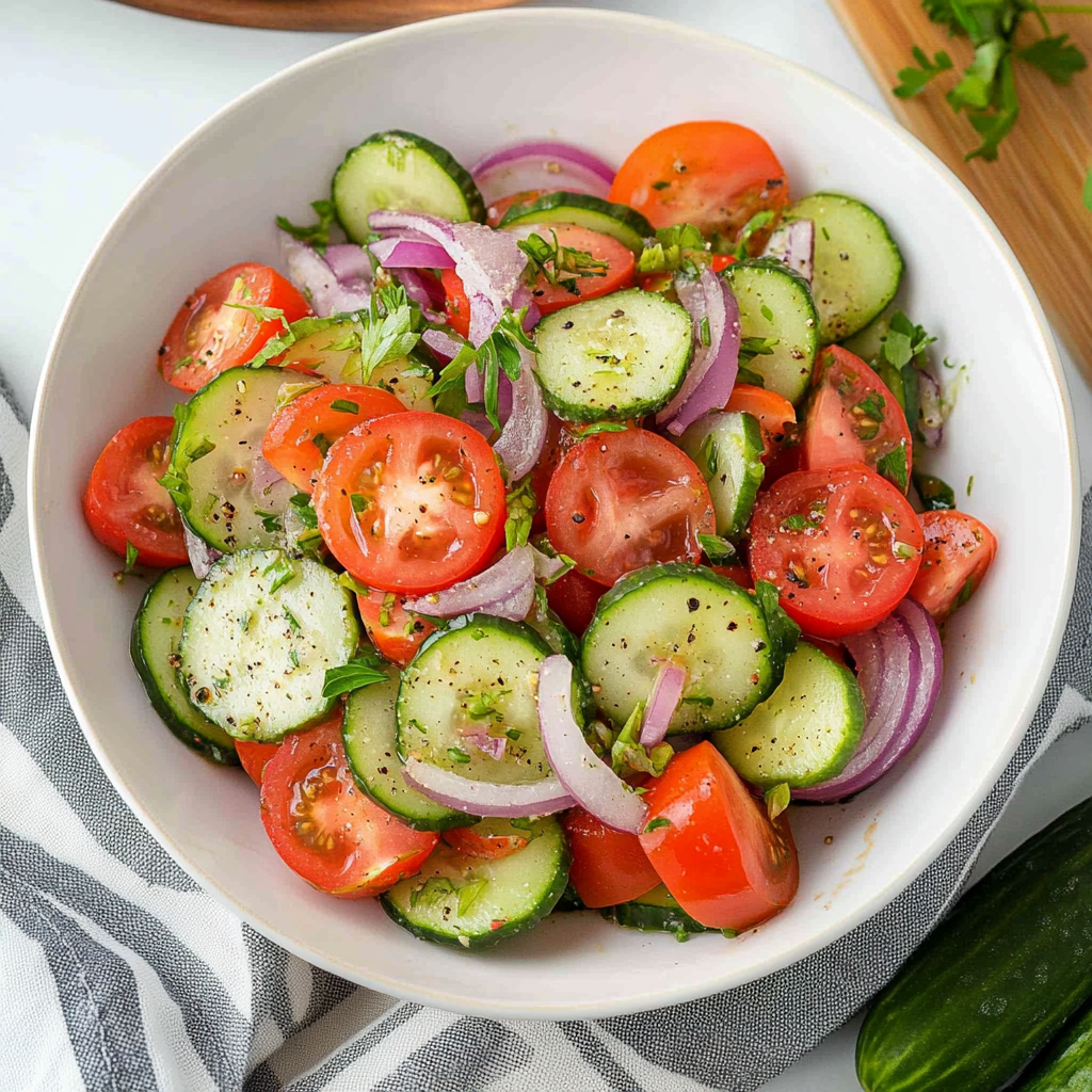Recipe preparation for Cucumber Tomato Salad