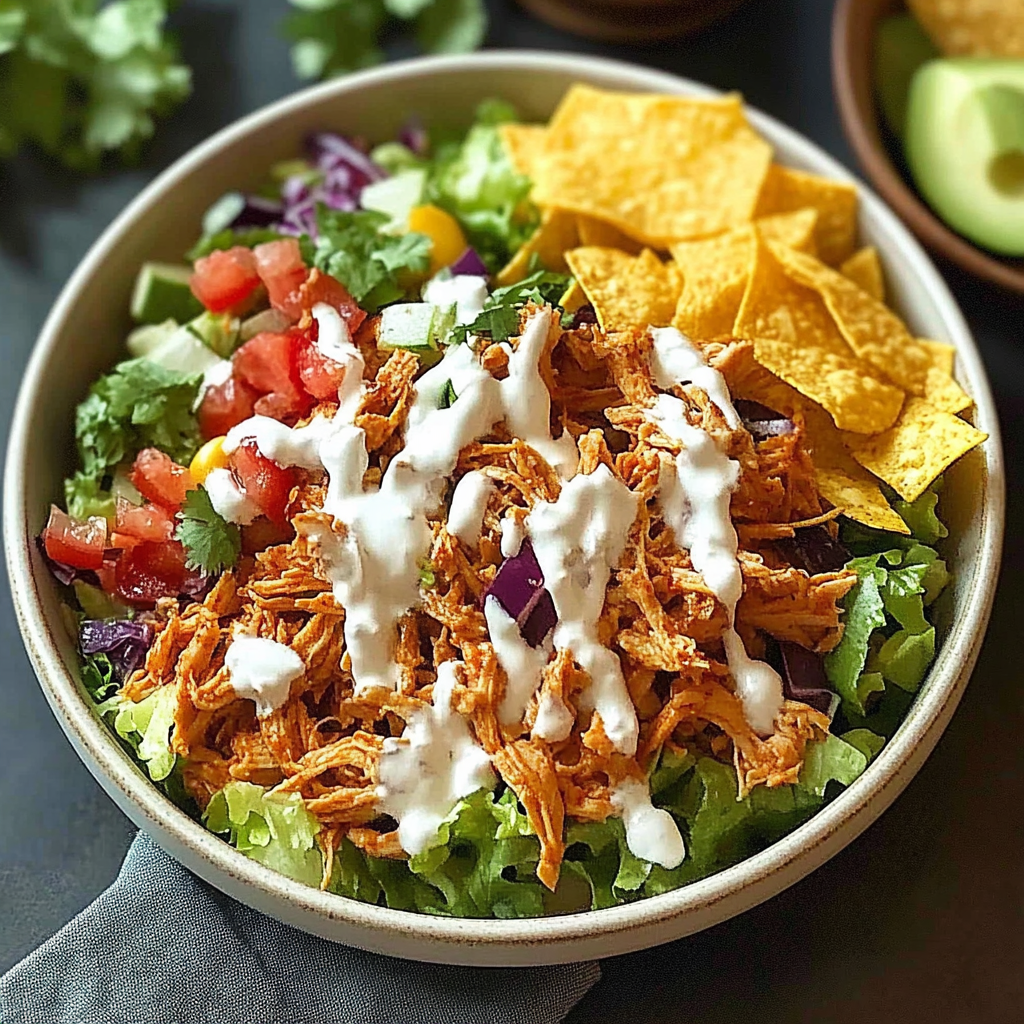 Recipe preparation for Shredded Chicken Taco Salad