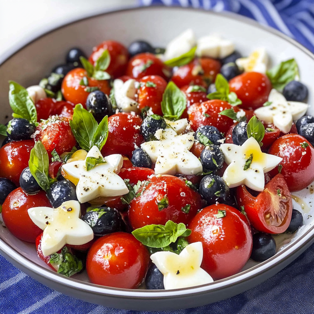 Recipe preparation for Blueberry Cherry Tomato Caprese Salad