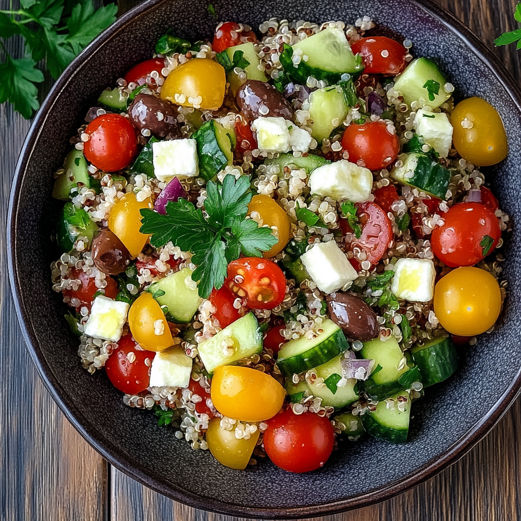 Recipe preparation for Mediterranean Quinoa Salad