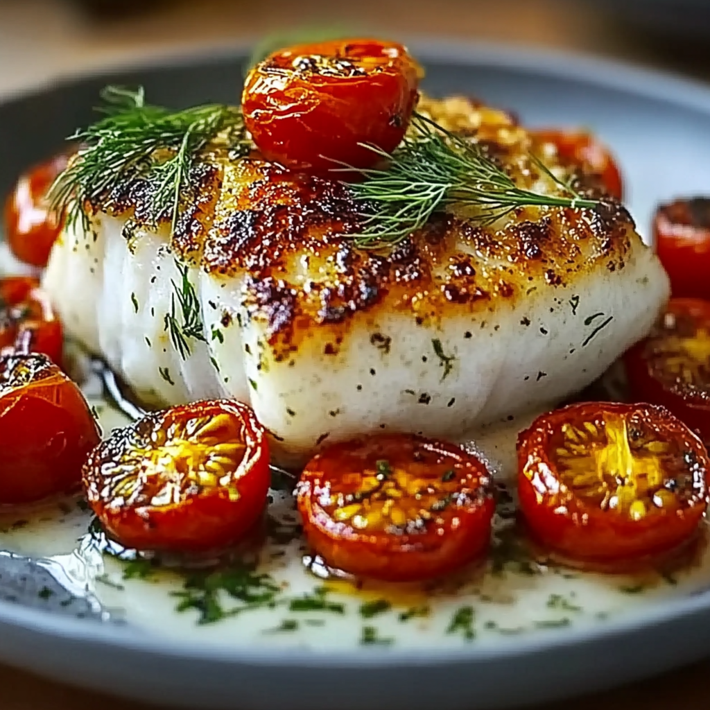 Recipe preparation for Grilled Cod Roasted Tomatoes Dill
