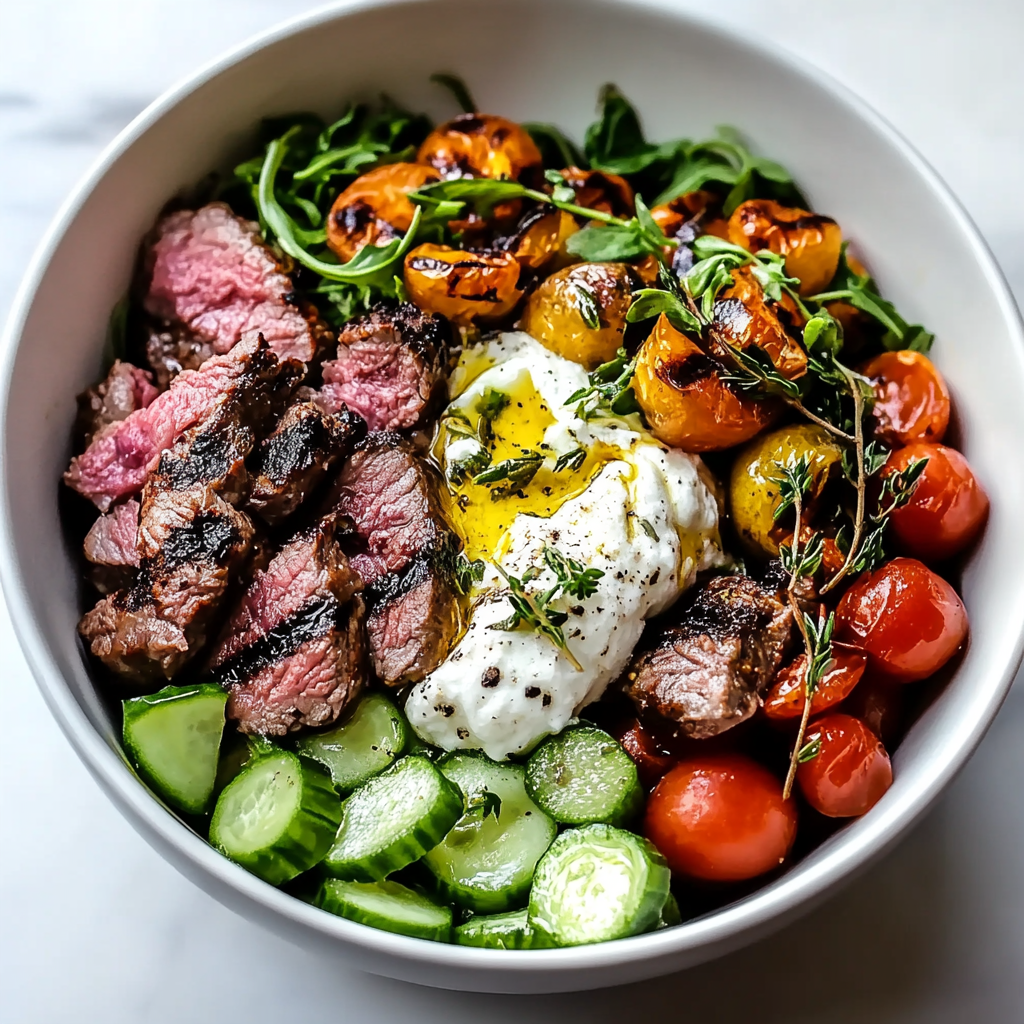 Recipe preparation for Mediterranean Steak Bowl Recipe