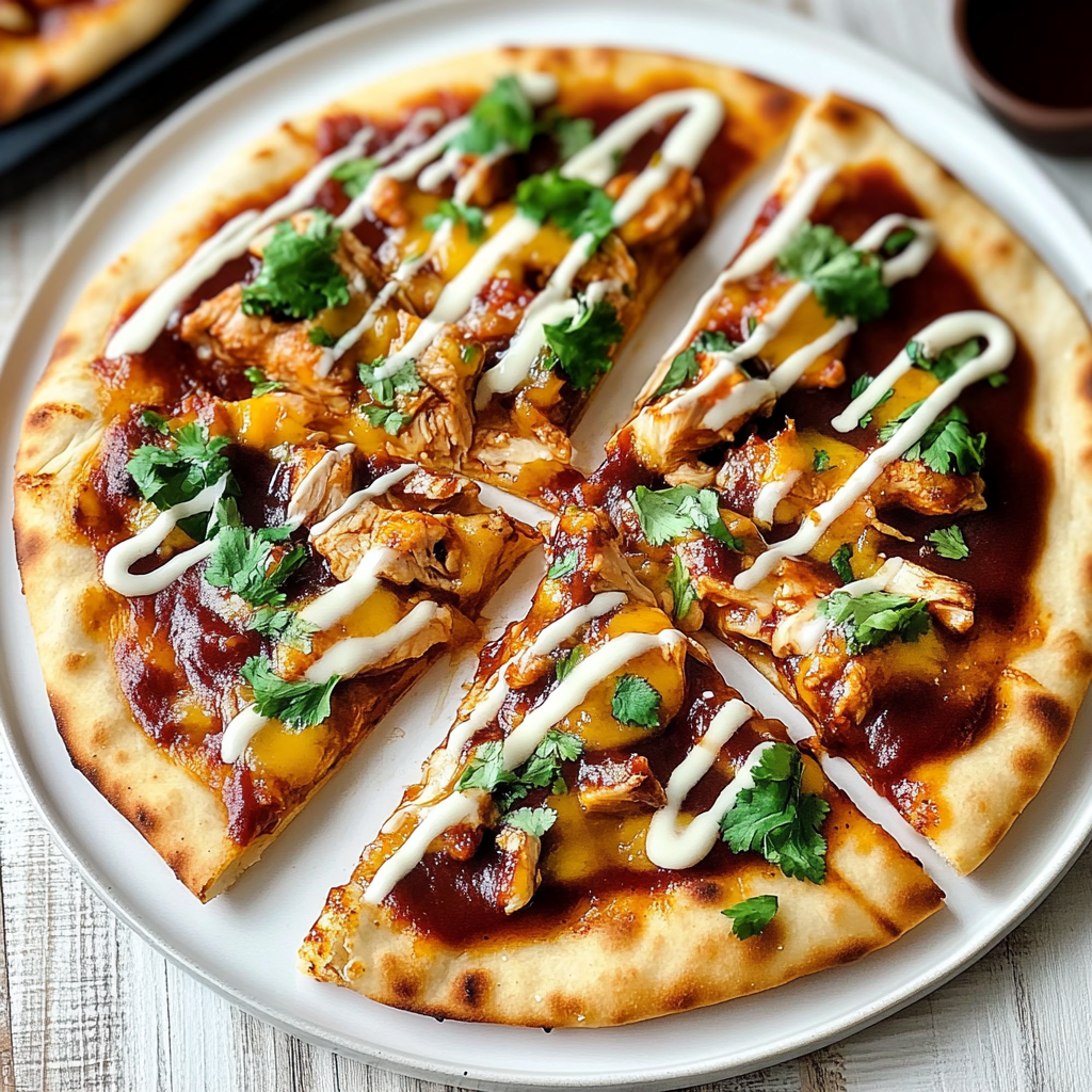 Recipe preparation for BBQ Chicken Naan Pizzas