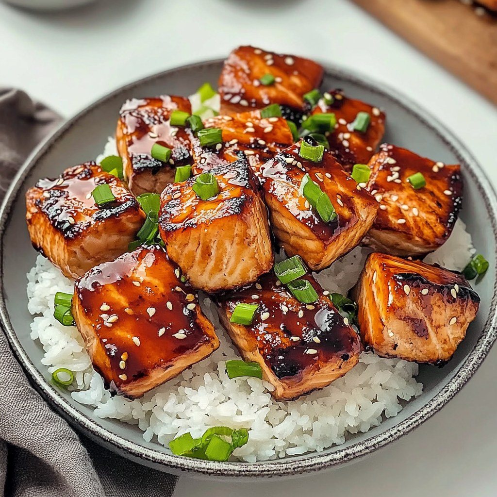 Recipe preparation for Easy Honey Garlic Salmon Bites