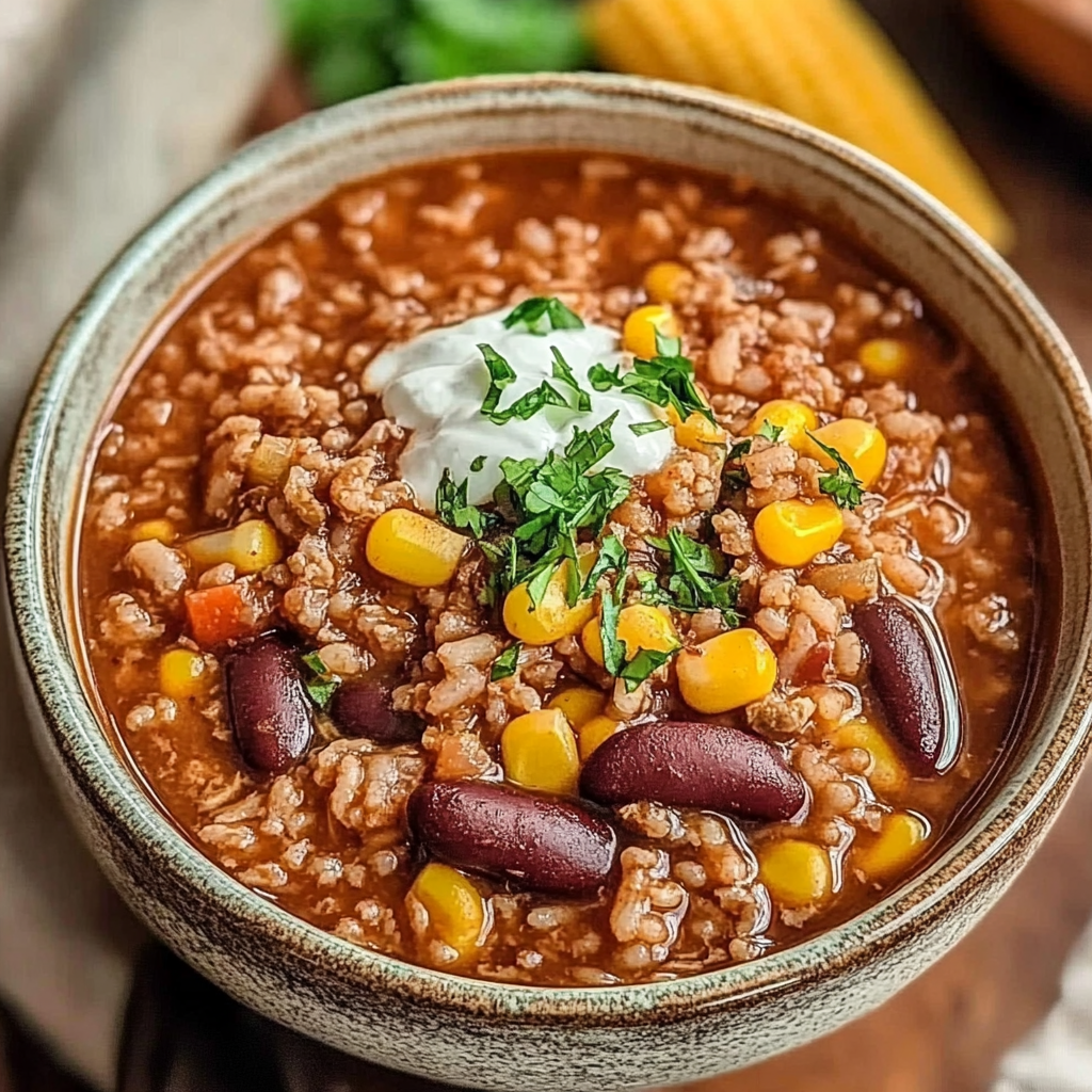 Recipe preparation for Crock Pot Taco Rice Soup