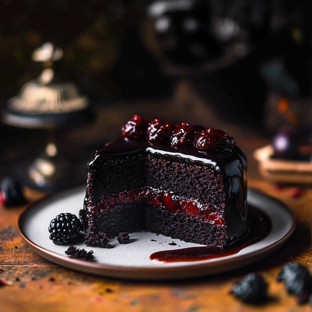 Recipe preparation for Spooky Black Velvet Halloween Cake