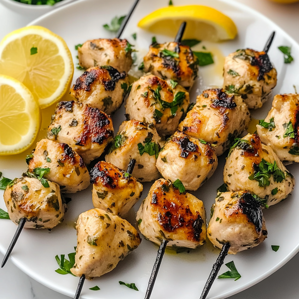 Recipe preparation for Lemon Herb Chicken Skewers