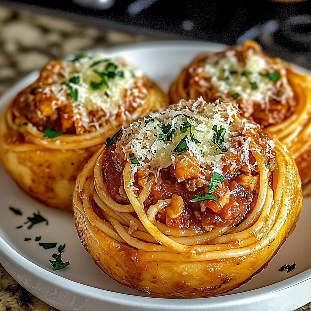 Recipe preparation for Spaghetti Garlic Bread Bowls
