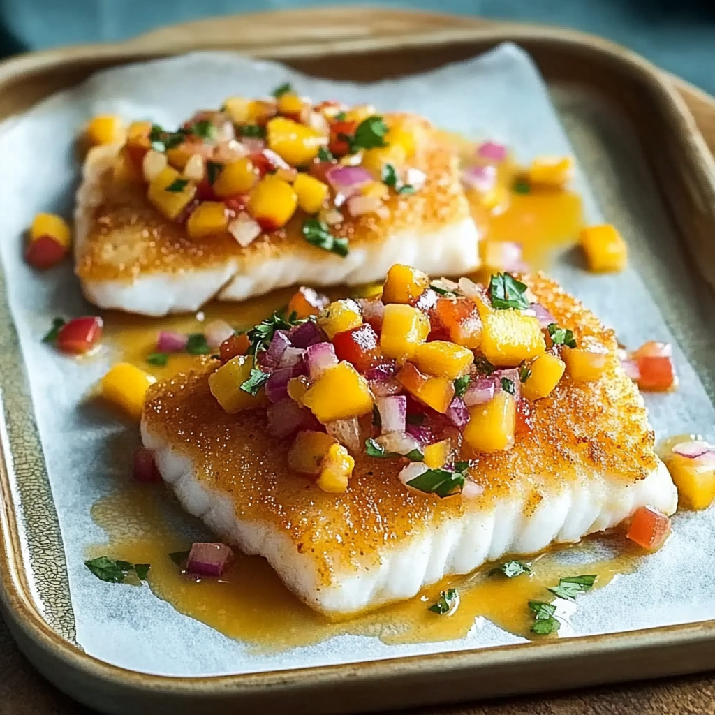 Recipe preparation for Tropical Coconut Crusted Fish with Mango Salsa