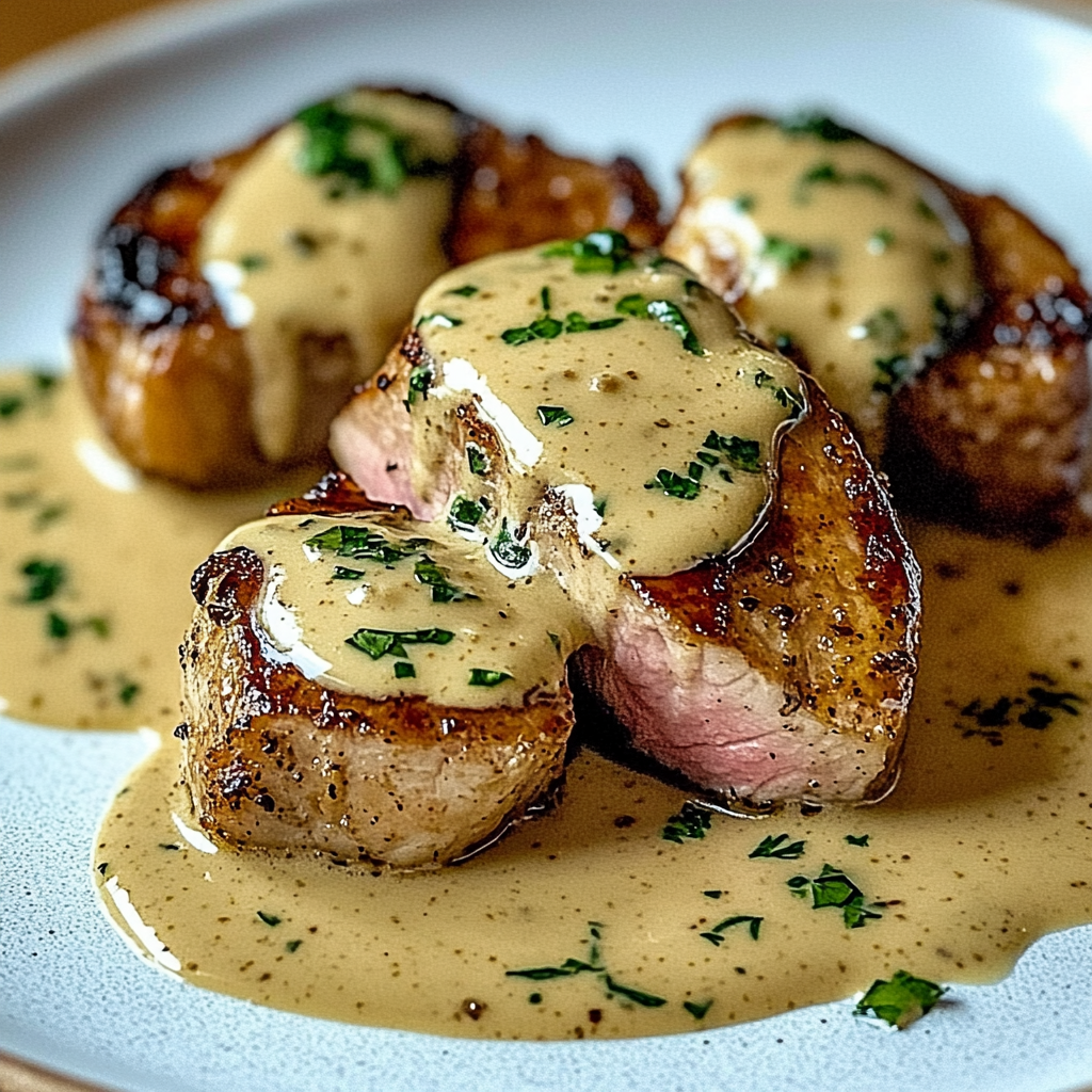 Recipe preparation for Pork Tenderloin with Dijon Cream Sauce