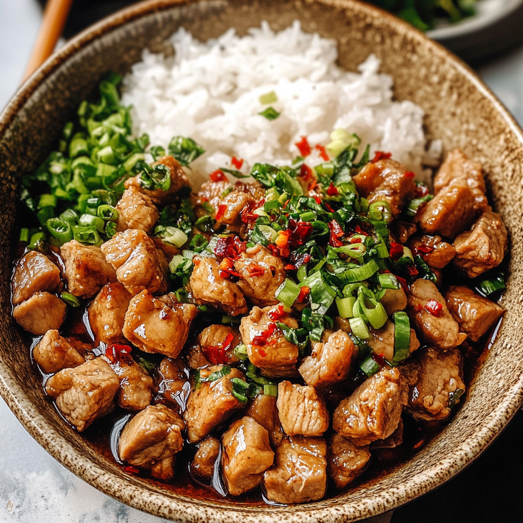 Recipe preparation for Honey Garlic Pork Rice Bowl