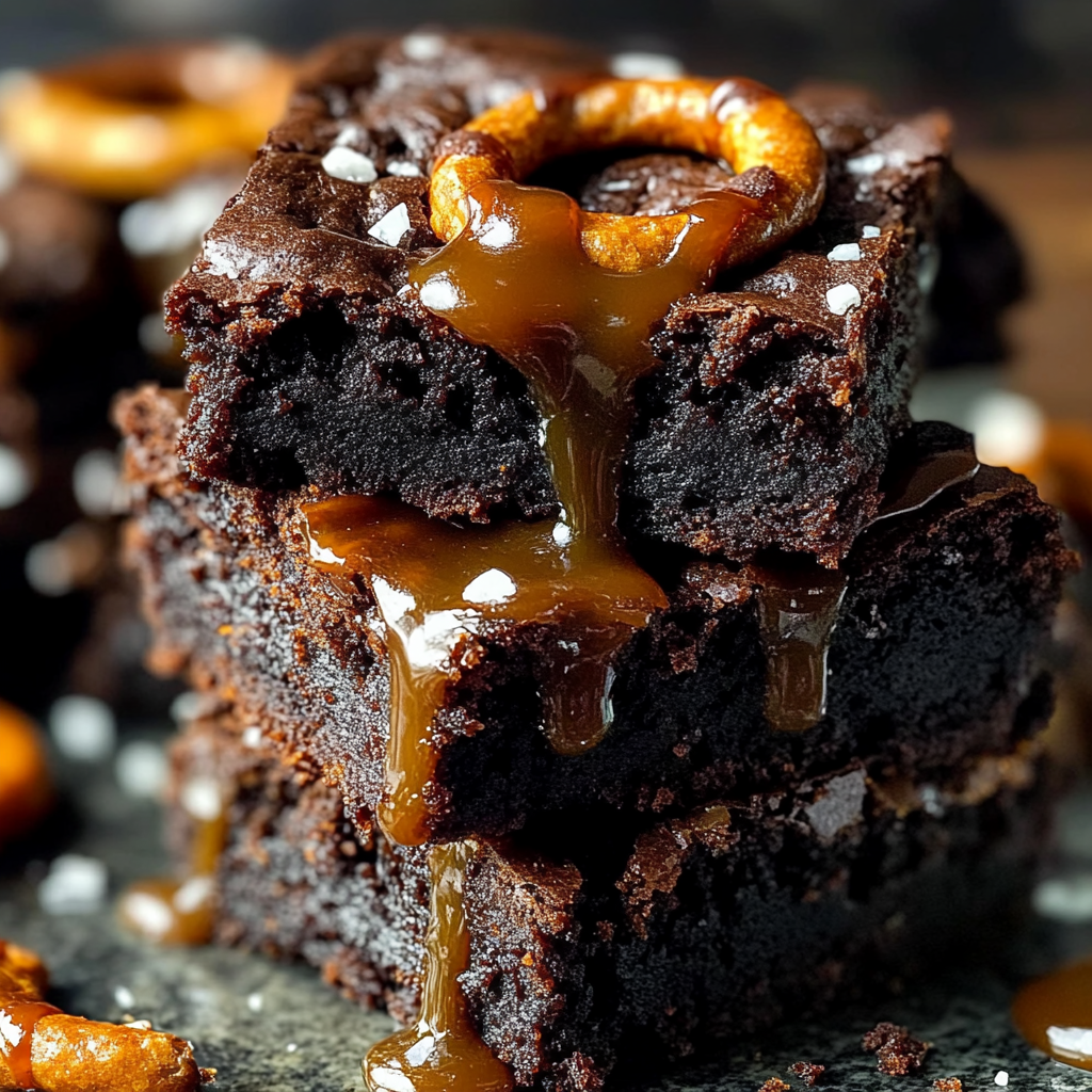 Recipe preparation for Salted Caramel Pretzel Brownies