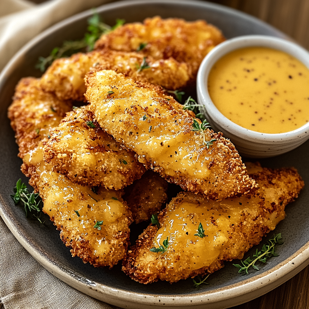 Recipe preparation for Crispy Mustard Chicken Tenders