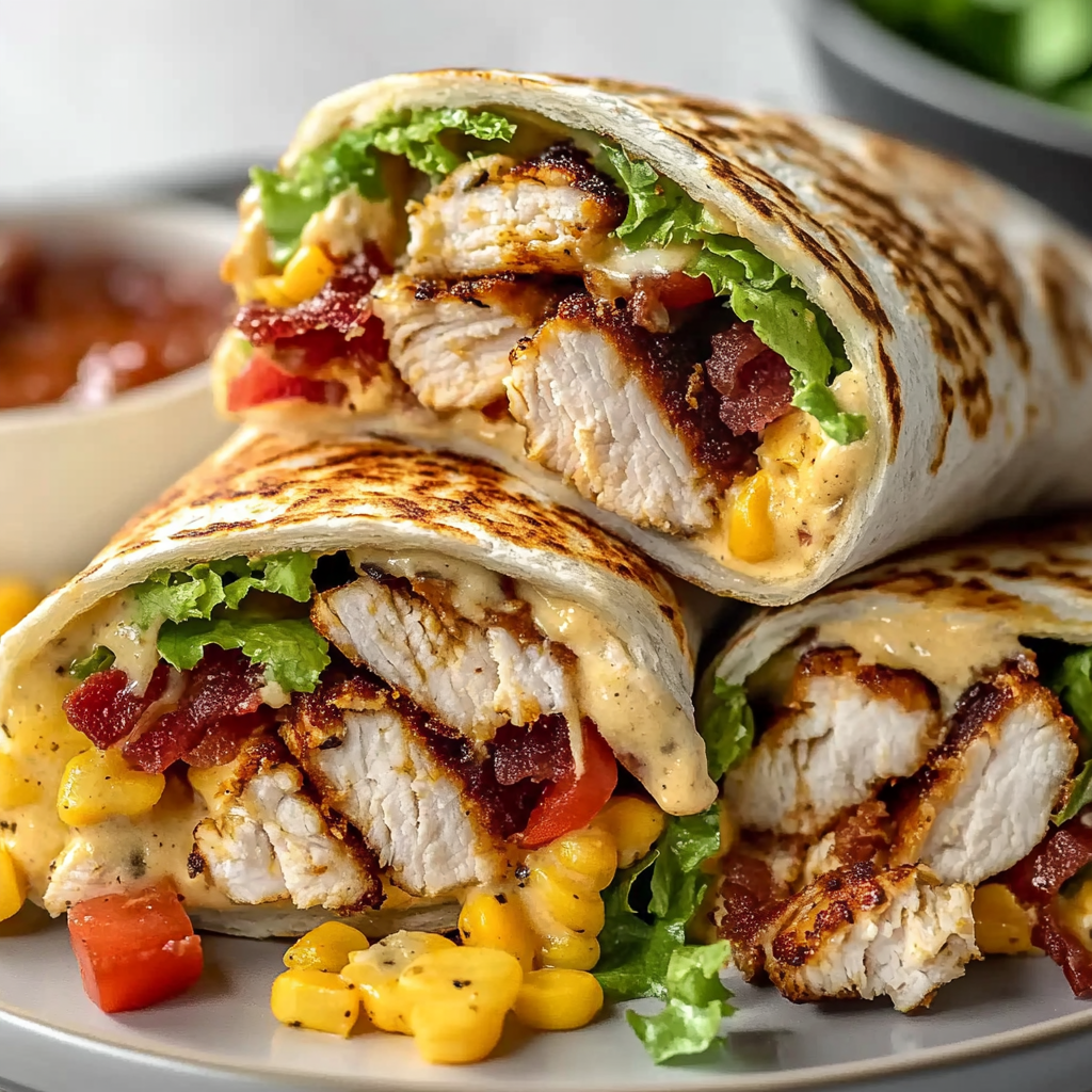 Recipe preparation for Delicious Garlic Bacon Ranch Chicken Wraps