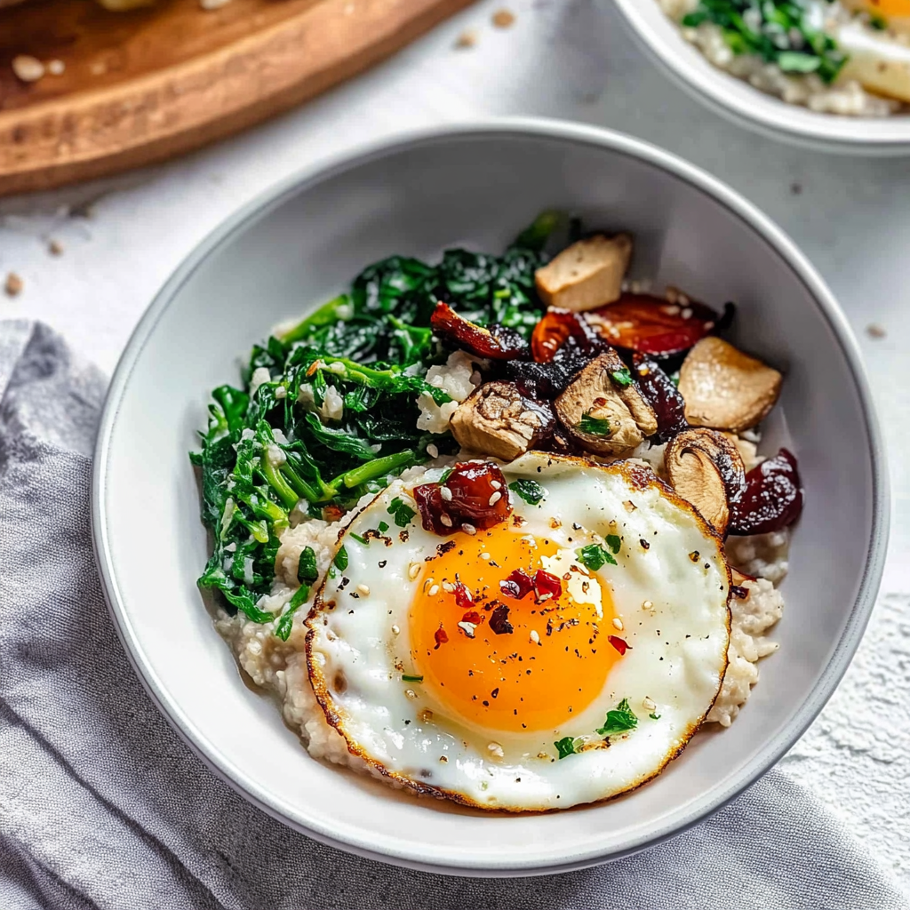 Recipe preparation for Savory Oatmeal with Egg