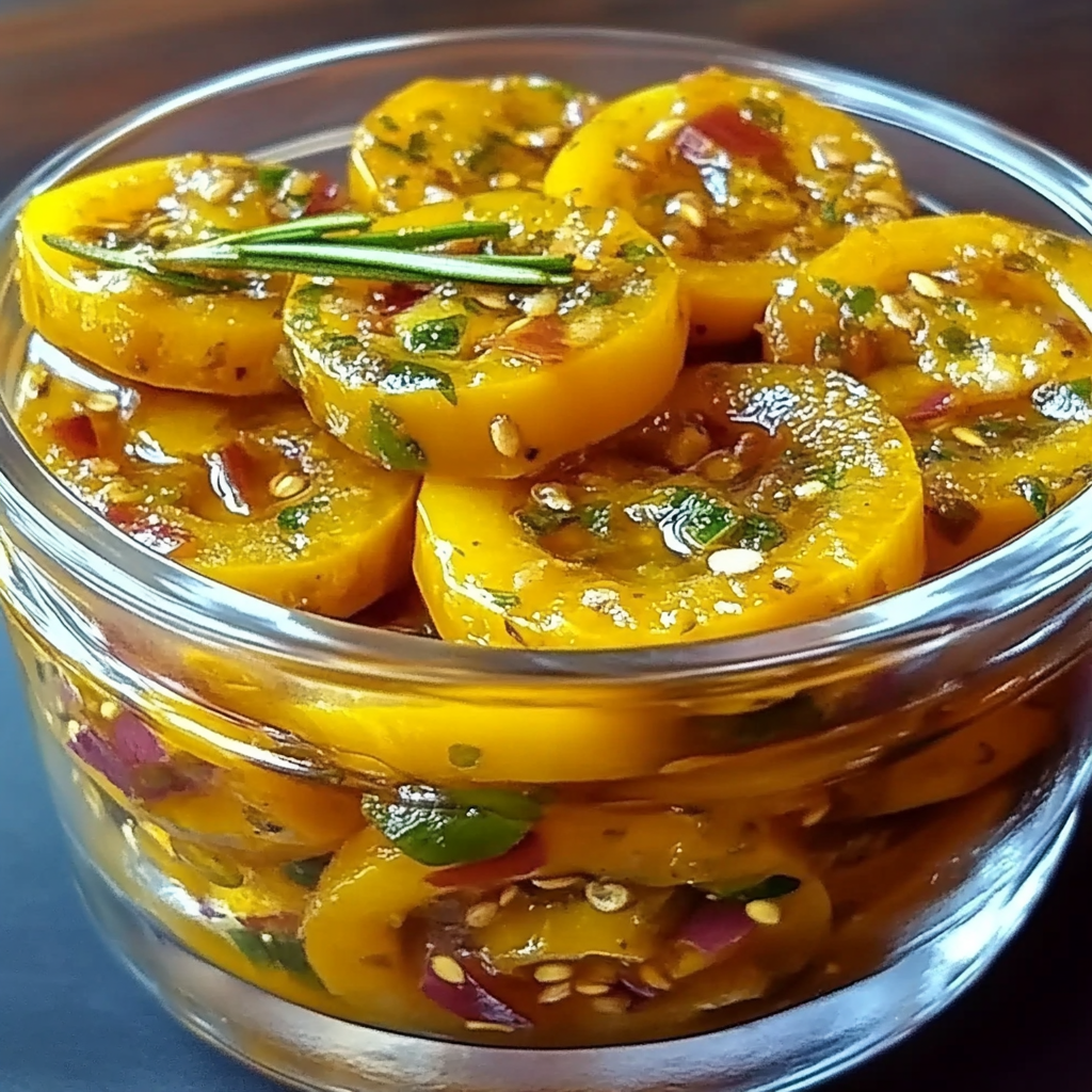 Recipe preparation for Sweet and Tangy Yellow Squash Pickles