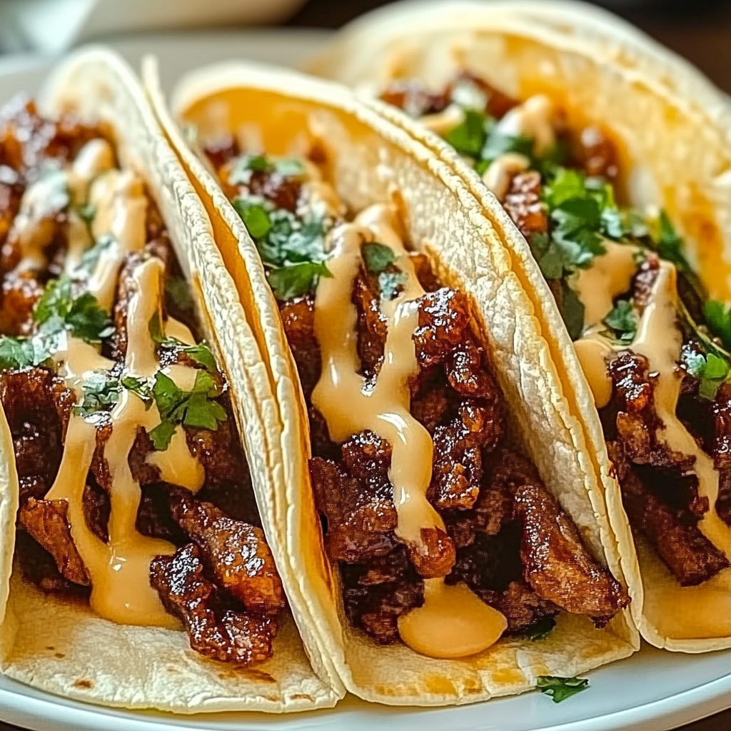 Recipe preparation for Garlic Butter Honey BBQ Beef Tacos