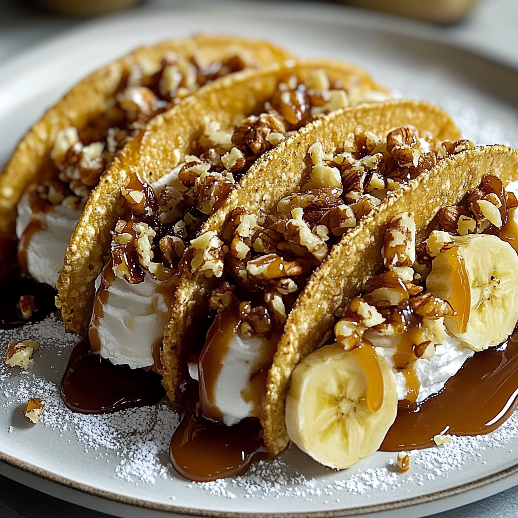 Recipe preparation for Caramel Banana Nuts Tacos