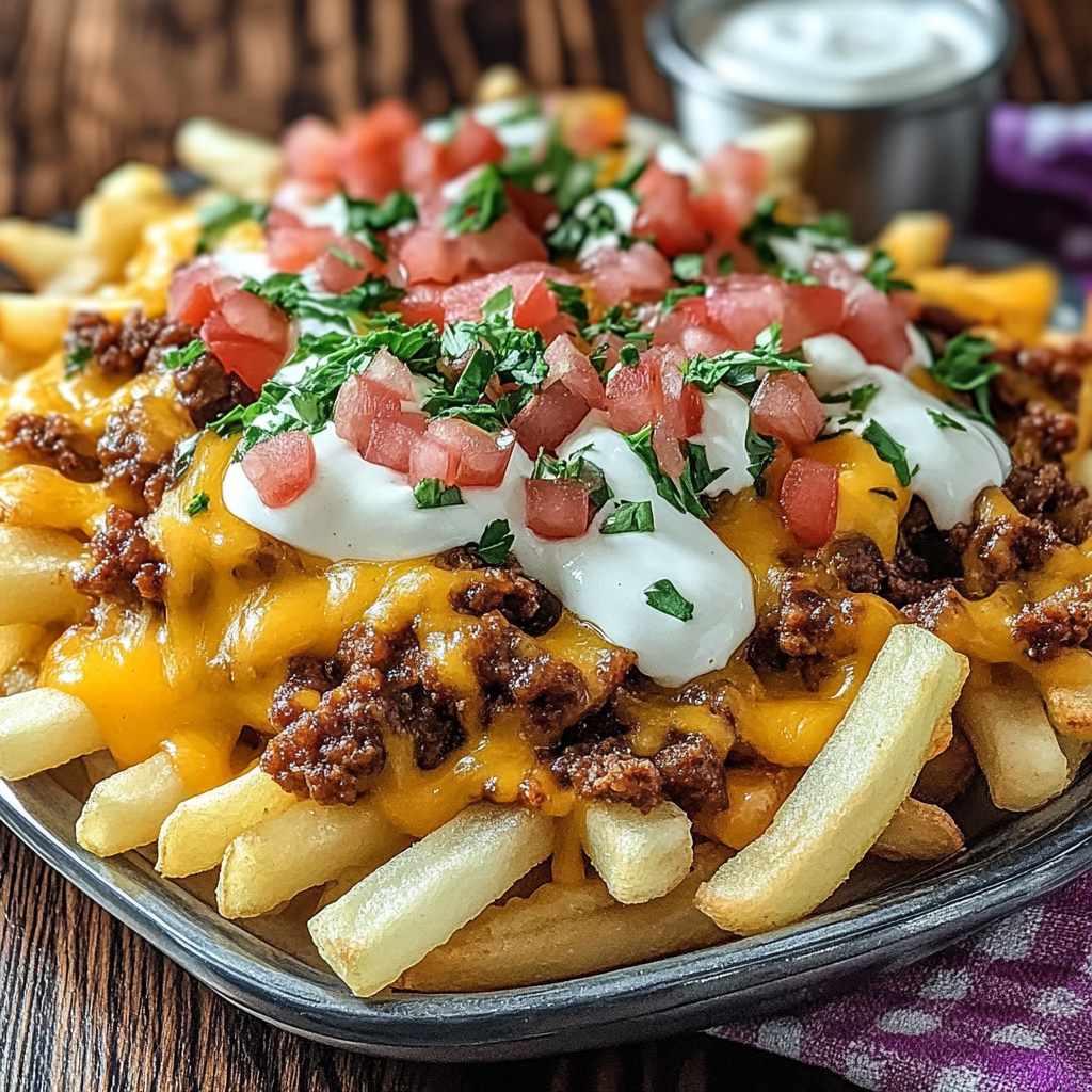 Recipe preparation for Loaded Cheese Fries Beef
