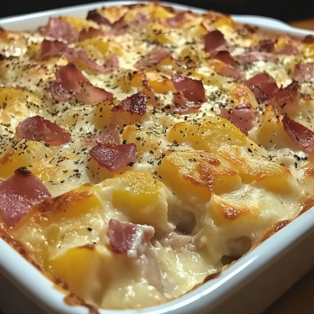 Recipe preparation for Cheesy Ham Potato Casserole