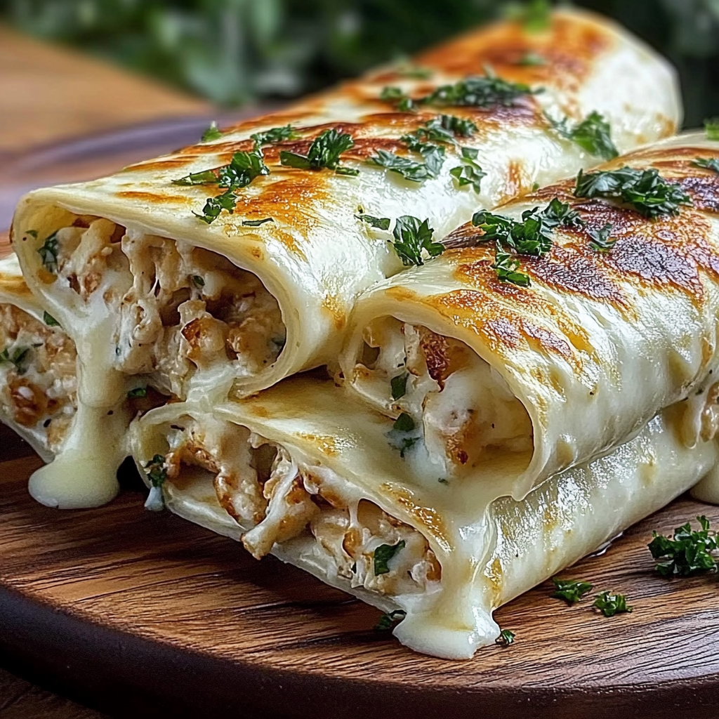 Recipe preparation for Cheesy Garlic Chicken Wraps