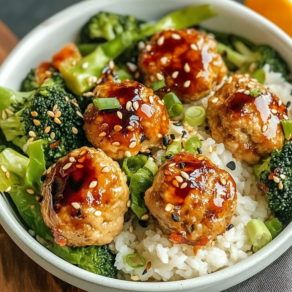 Recipe preparation for Sesame Chicken Meatball Bowls