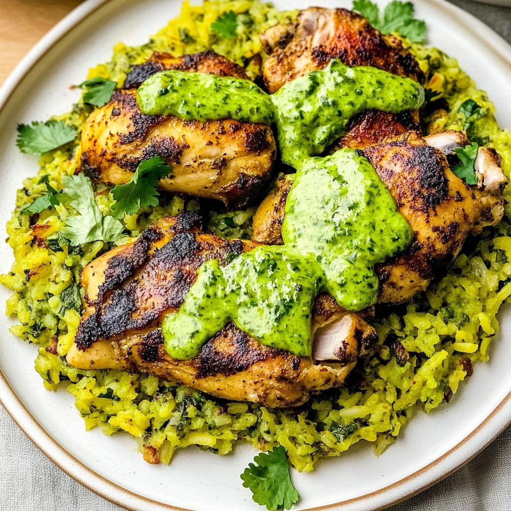 Recipe preparation for Peruvian Chicken and Rice with Green Sauce