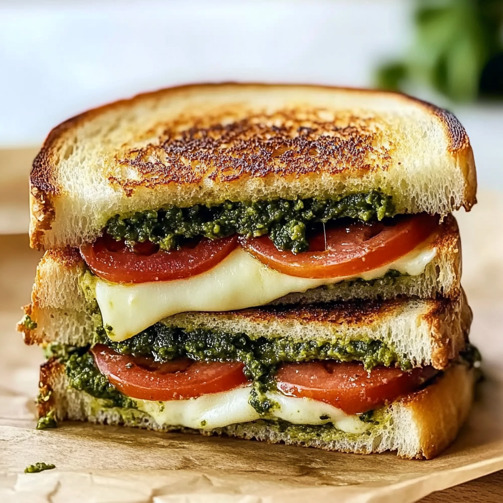 Recipe preparation for Pesto Grilled Cheese Sandwich
