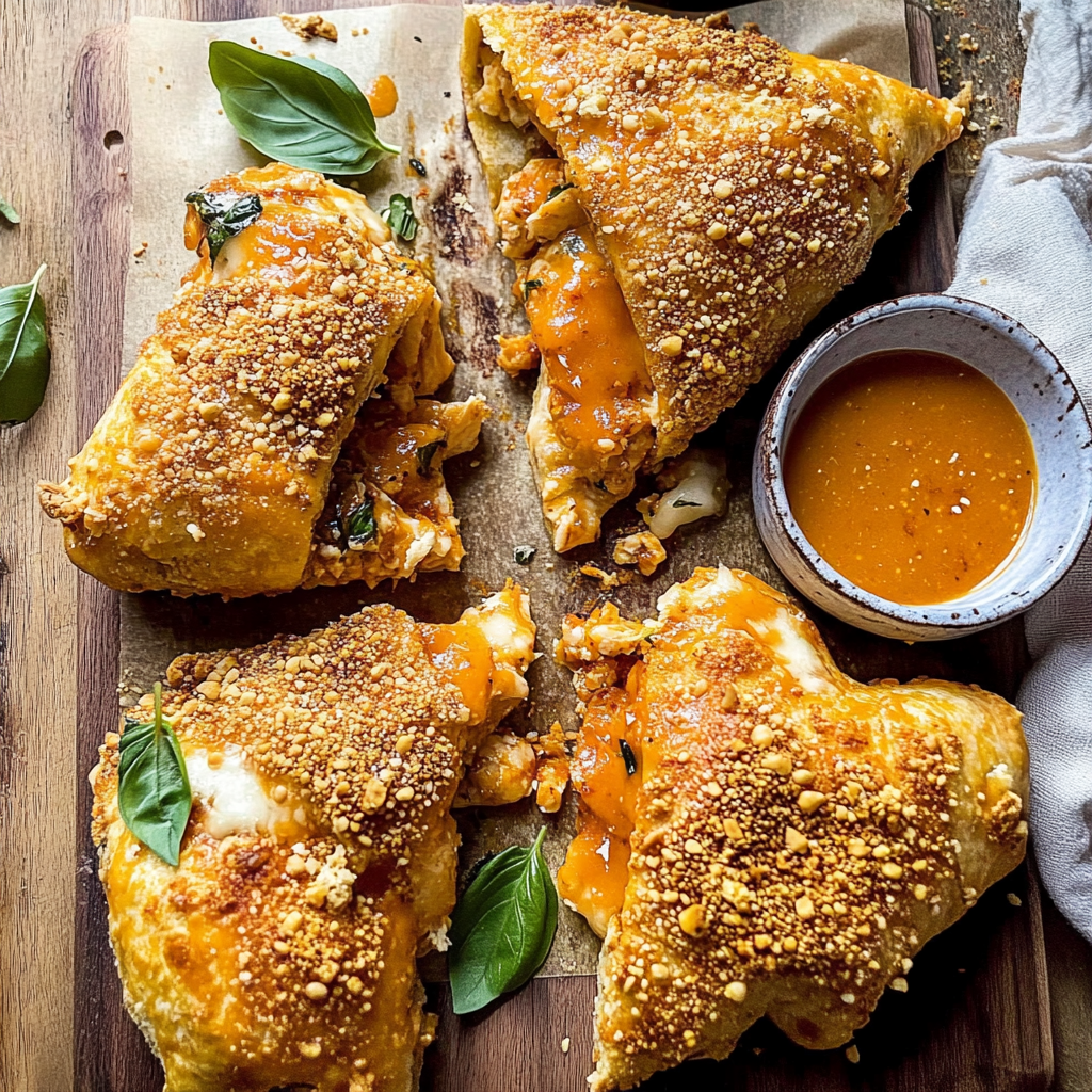 Recipe preparation for Cheesy Buffalo Chicken Stromboli