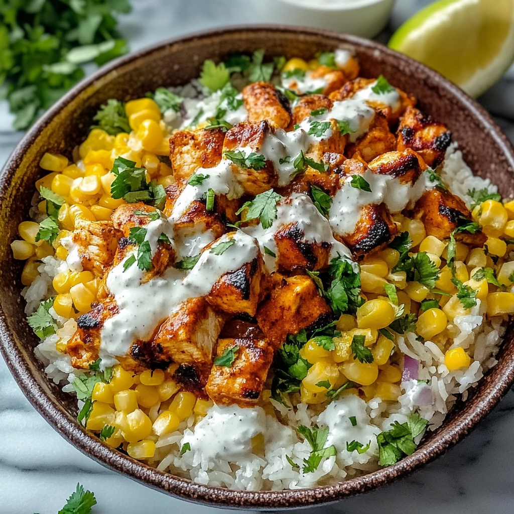 Recipe preparation for Street Corn Chicken Rice Bowl