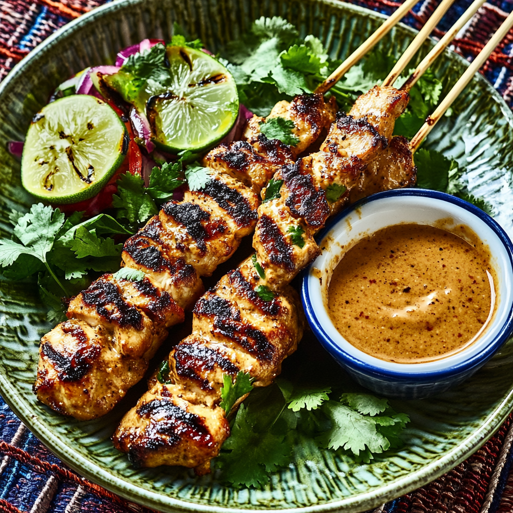 Recipe preparation for Indonesian Chicken Satay with Peanut Sauce