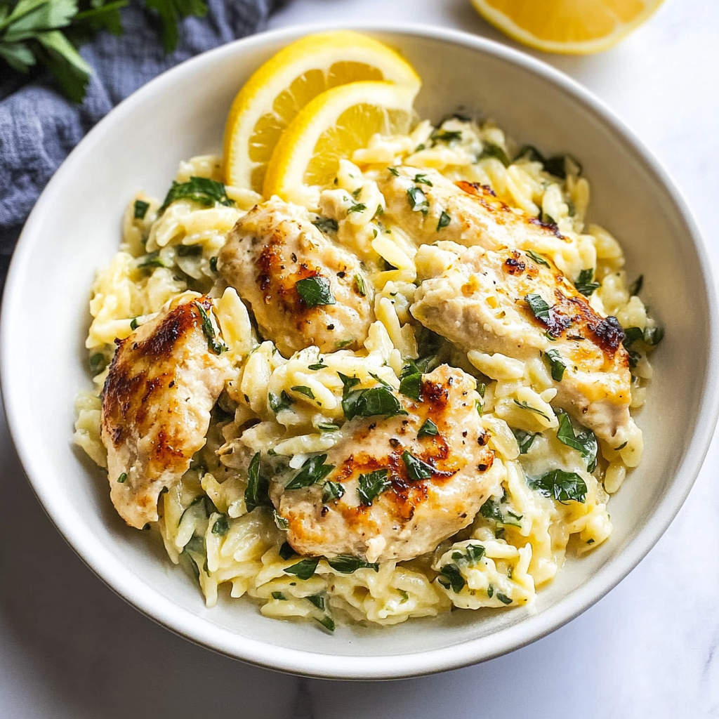 Recipe preparation for Lemon Chicken Orzo