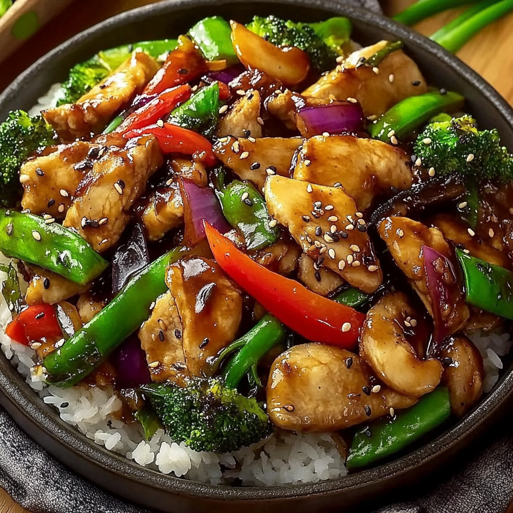 Recipe preparation for colorful teriyaki chicken stir-fry