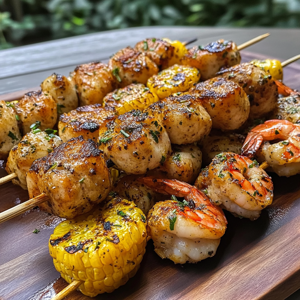 Recipe preparation for Grilled Seafood Boil Skewers