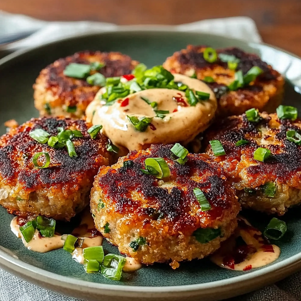 Recipe preparation for Asian Tuna Cakes Spicy Mayo
