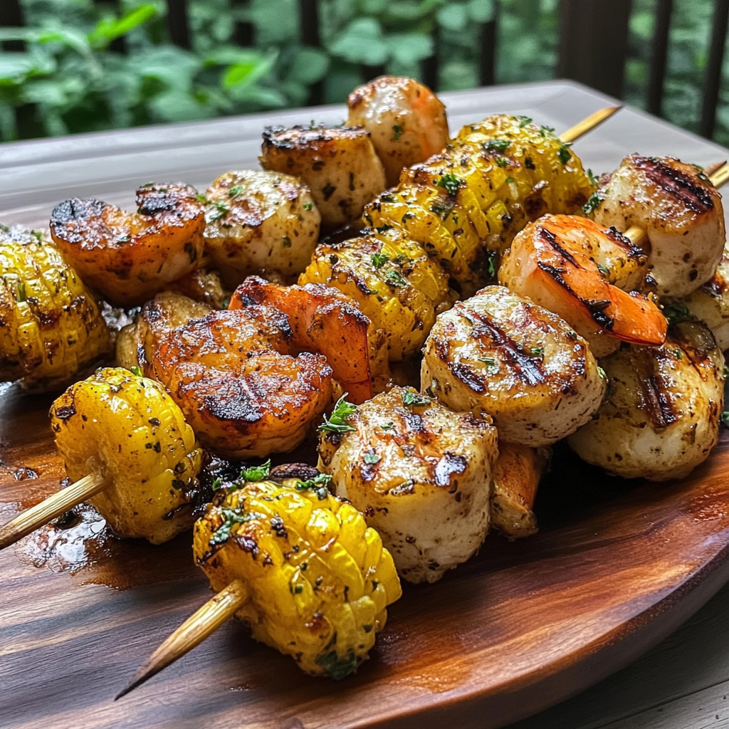 Recipe preparation for Grilled Seafood Boil Skewers