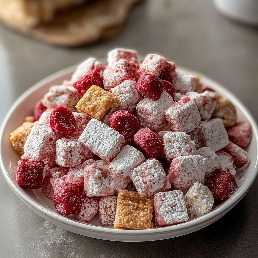 Recipe preparation for Cherry Cheesecake Puppy Chow