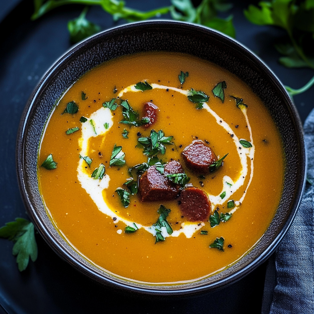 Recipe preparation for Spicy Chorizo Pumpkin Soup