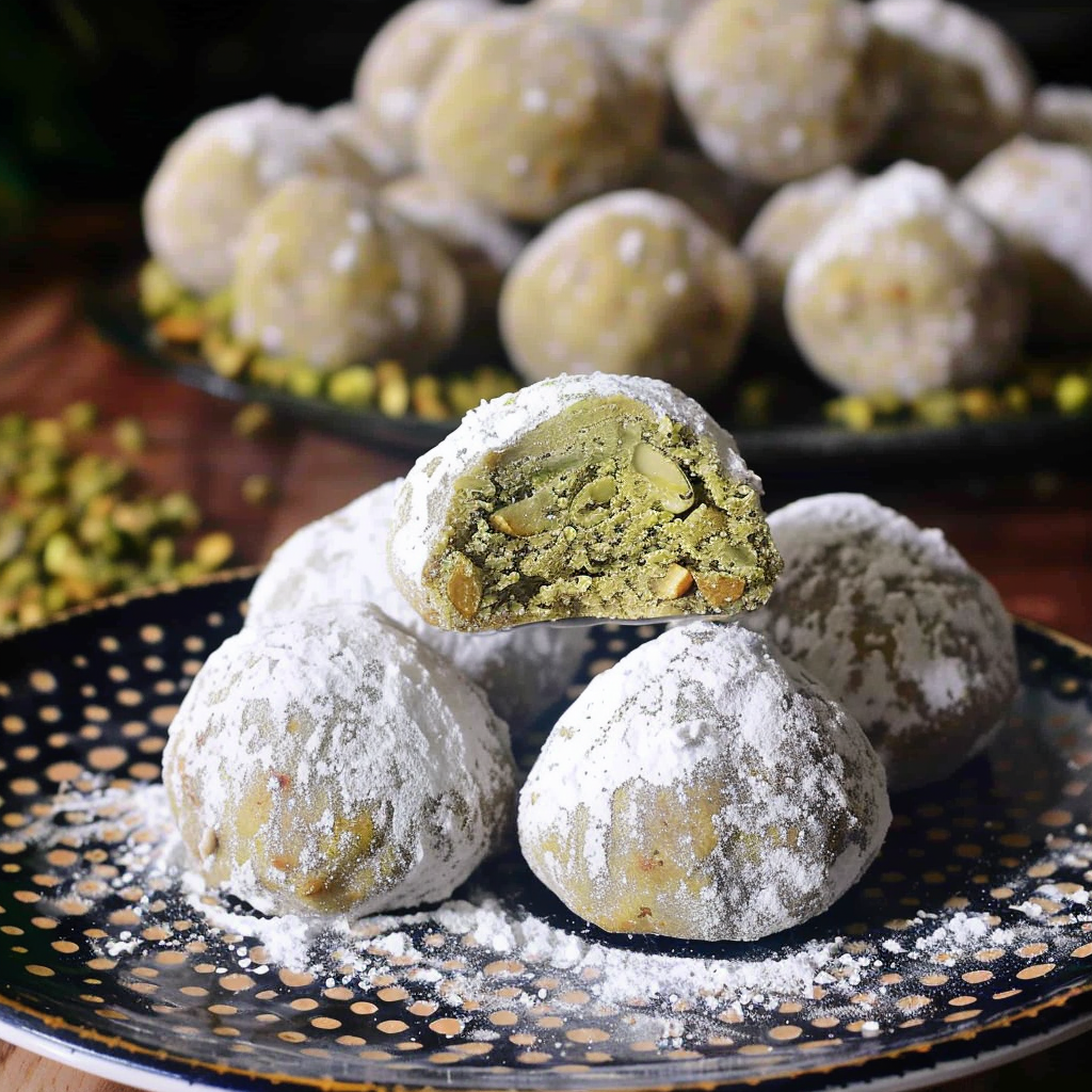 Recipe preparation for Pistachio & Rosewater Snowball Cookies