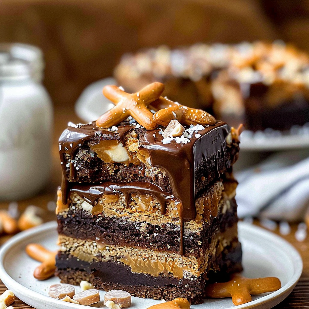 Recipe preparation for Salted Caramel Pretzel Christmas Tree Brownies