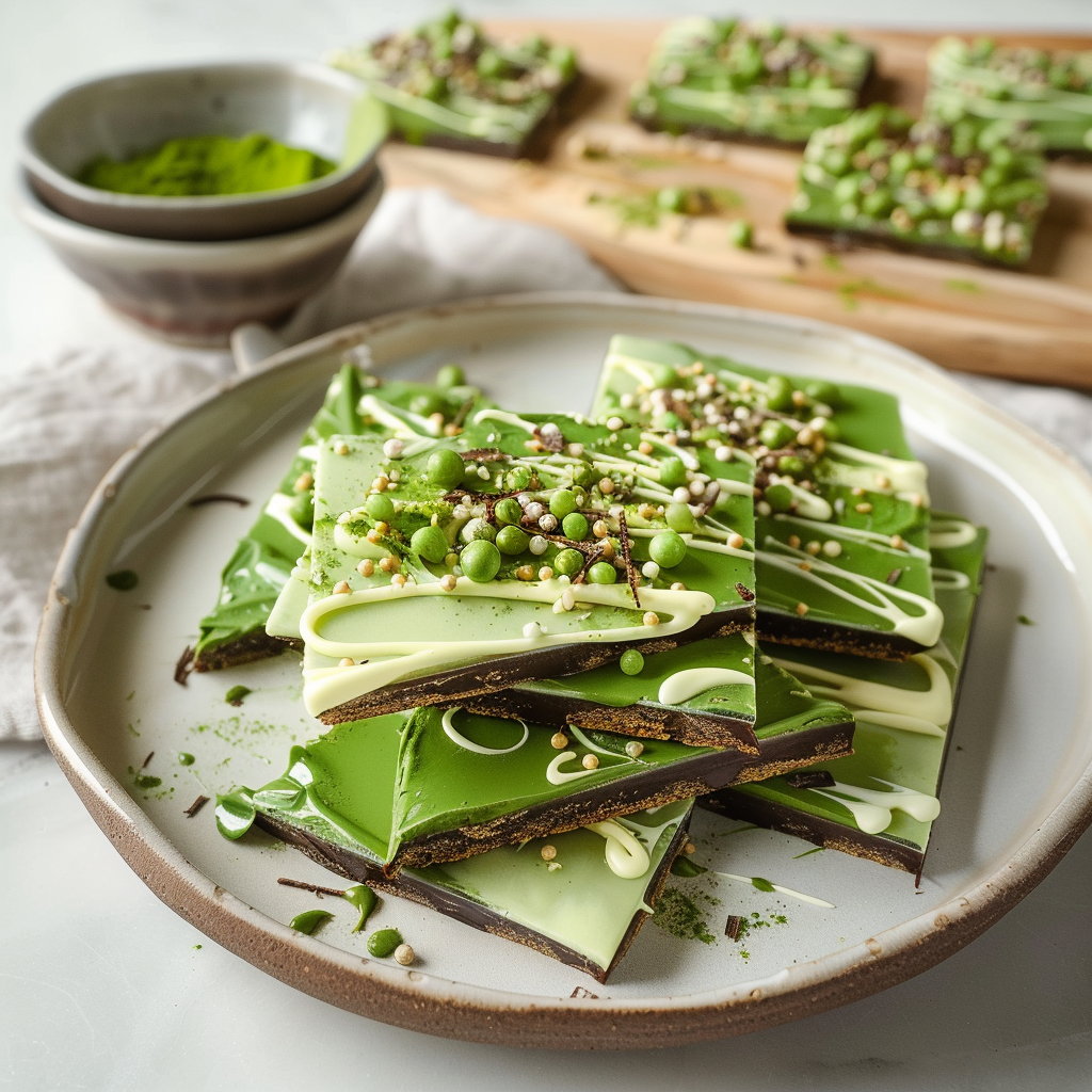 Recipe preparation for Festive Green Matcha & White Chocolate Bark